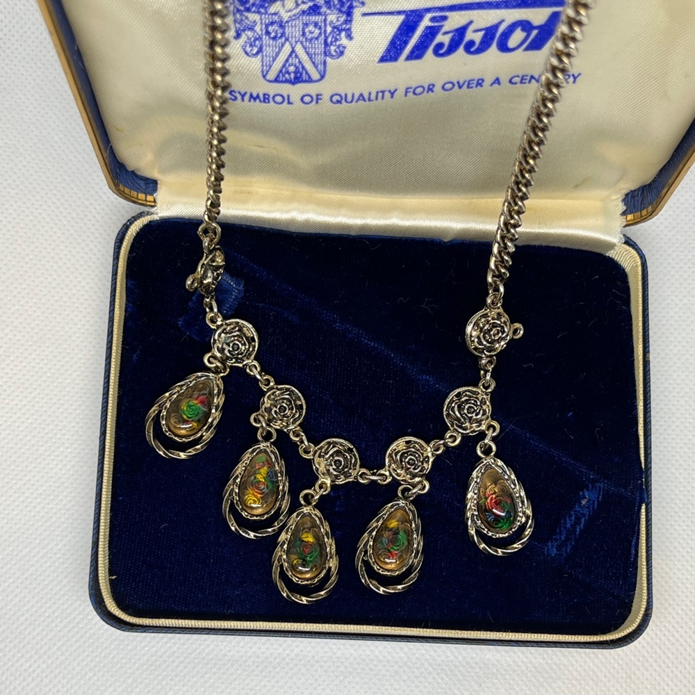 Silver-toned opalite enamel necklace